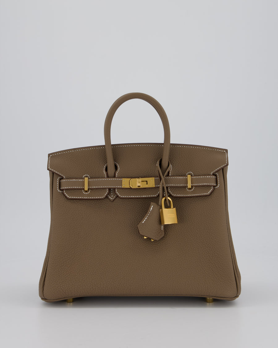 *RARE* Hermès Birkin 25 Retourne Bag in Etoupe Togo Leather with Gold Hardware