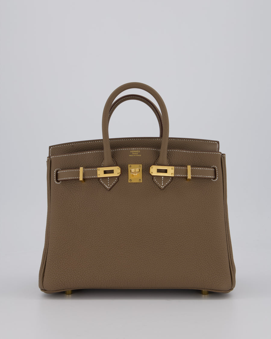 *RARE* Hermès Birkin 25 Retourne Bag in Etoupe Togo Leather with Gold Hardware