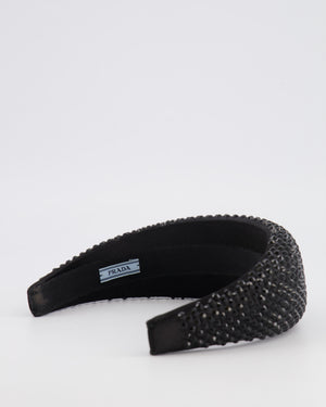 Prada Black Satin Crystal Embellished Headband RRP £800