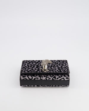 Saint Laurent Silver Glitter and Black Velvet Leopard Print Monogram Kate Tassel Bag with Silver Hardware
