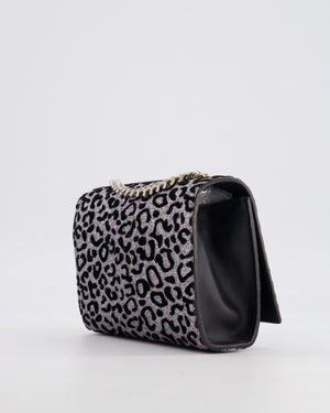 Saint Laurent Silver Glitter and Black Velvet Leopard Print Monogram Kate Tassel Bag with Silver Hardware