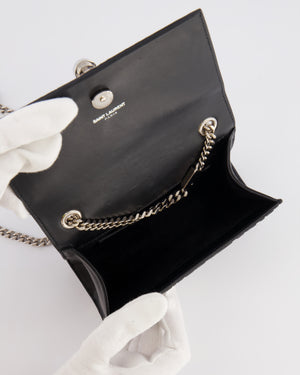 Saint Laurent Silver Glitter and Black Velvet Leopard Print Monogram Kate Tassel Bag with Silver Hardware
