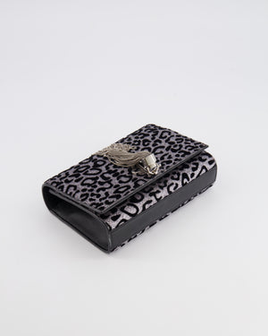 Saint Laurent Silver Glitter and Black Velvet Leopard Print Monogram Kate Tassel Bag with Silver Hardware