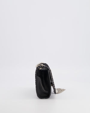 Saint Laurent Silver Glitter and Black Velvet Leopard Print Monogram Kate Tassel Bag with Silver Hardware