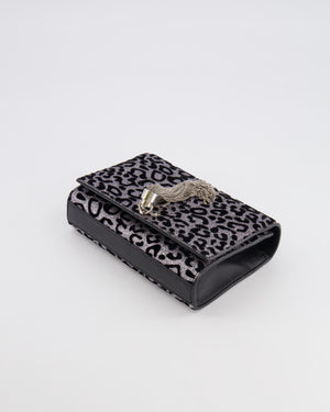 Saint Laurent Silver Glitter and Black Velvet Leopard Print Monogram Kate Tassel Bag with Silver Hardware