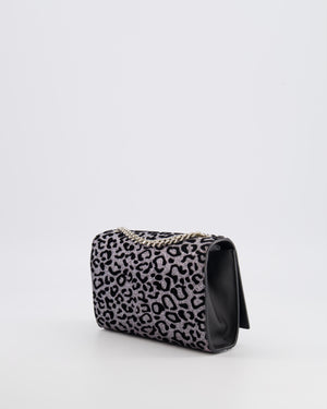 Saint Laurent Silver Glitter and Black Velvet Leopard Print Monogram Kate Tassel Bag with Silver Hardware