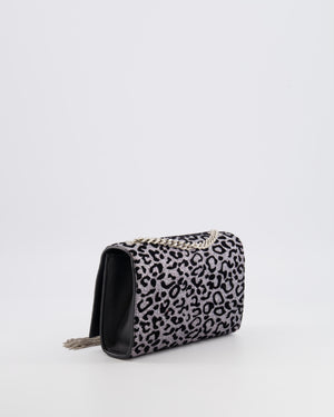Saint Laurent Silver Glitter and Black Velvet Leopard Print Monogram Kate Tassel Bag with Silver Hardware