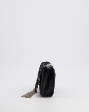 Saint Laurent Silver Glitter and Black Velvet Leopard Print Monogram Kate Tassel Bag with Silver Hardware