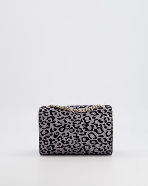 Saint Laurent Silver Glitter and Black Velvet Leopard Print Monogram Kate Tassel Bag with Silver Hardware