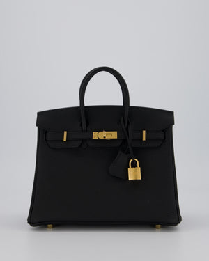 *RARE* Hermès Birkin 25 Retourne Bag in Black Togo Leather with Gold Hardware