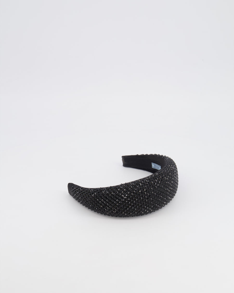 Prada Black Satin Crystal Embellished Headband RRP £800
