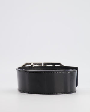 Valentino Black Patent Leather Belt with Detachable Crystal Embellished Art-Deco Buckle 85cm