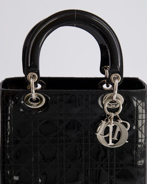 Christian Dior Medium Lady Dior Bag in Black Patent Leather With Silver Hardware RRP £5,300