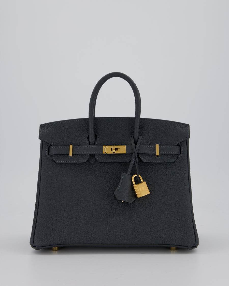 *RARE* Hermès Birkin 25 Retourne Bag in Gris Misty Togo Leather with Gold Hardware