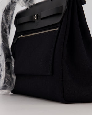Hermès Herbag 31 Zip Bag in Noir Toile Officier Canvas, Noir Vache Hunter Leather with Palladium Hardware