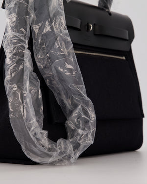 Hermès Herbag 31 Zip Bag in Noir Toile Officier Canvas, Noir Vache Hunter Leather with Palladium Hardware