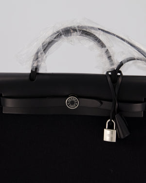 Hermès Herbag 31 Zip Bag in Noir Toile Officier Canvas, Noir Vache Hunter Leather with Palladium Hardware