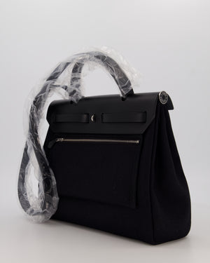 Hermès Herbag 31 Zip Bag in Noir Toile Officier Canvas, Noir Vache Hunter Leather with Palladium Hardware