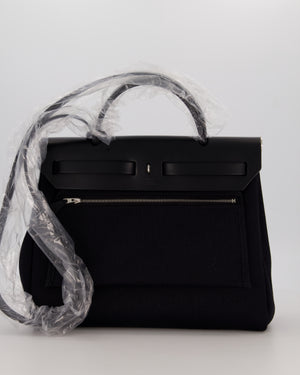 Hermès Herbag 31 Zip Bag in Noir Toile Officier Canvas, Noir Vache Hunter Leather with Palladium Hardware