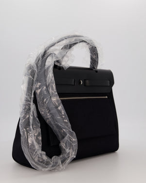 Hermès Herbag 31 Zip Bag in Noir Toile Officier Canvas, Noir Vache Hunter Leather with Palladium Hardware