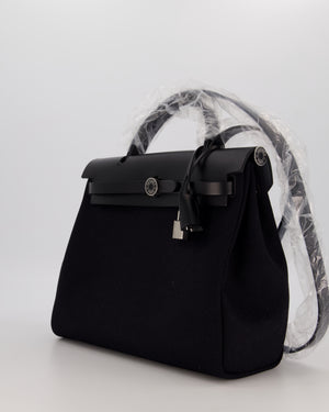 Hermès Herbag 31 Zip Bag in Noir Toile Officier Canvas, Noir Vache Hunter Leather with Palladium Hardware