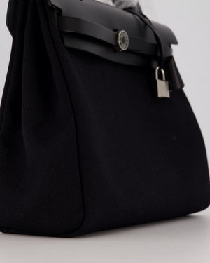 Hermès Herbag 31 Zip Bag in Noir Toile Officier Canvas, Noir Vache Hunter Leather with Palladium Hardware