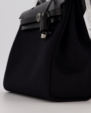 Hermès Herbag 31 Zip Bag in Noir Toile Officier Canvas, Noir Vache Hunter Leather with Palladium Hardware