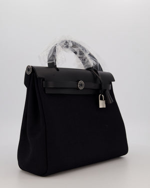 Hermès Herbag 31 Zip Bag in Noir Toile Officier Canvas, Noir Vache Hunter Leather with Palladium Hardware