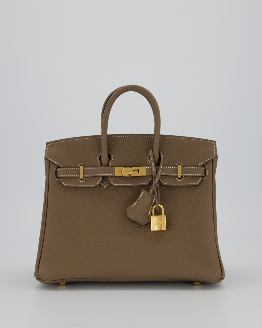 *HOT* Hermès Birkin Retourne 25 Bag in Etoupe Togo Leather with Gold Hardware