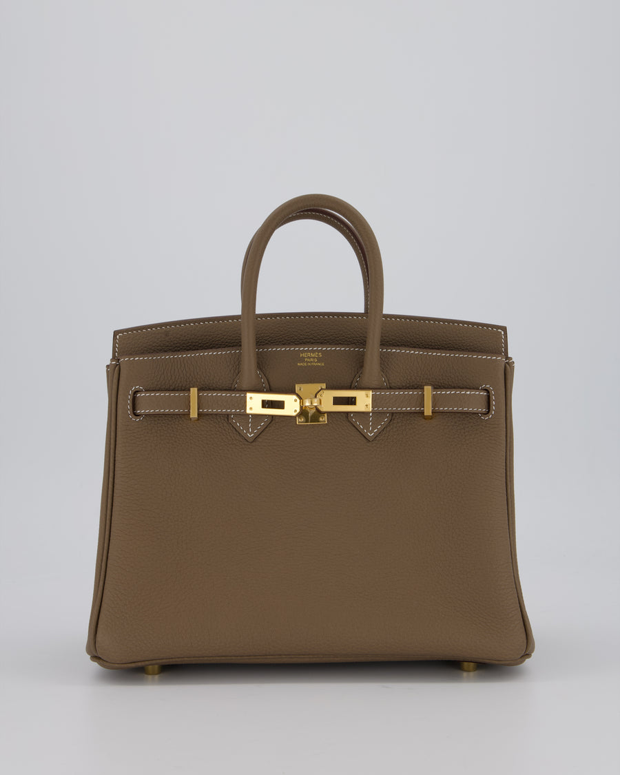 *HOT* Hermès Birkin Retourne 25 Bag in Etoupe Togo Leather with Gold Hardware