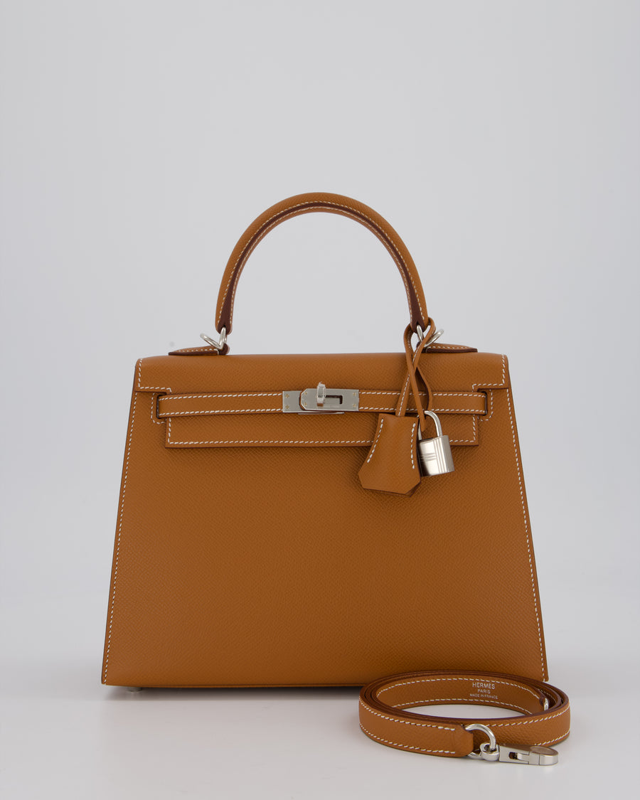 Hermès Kelly 25 Sellier Bag in Gold Epsom Leather with Palladium Hardware