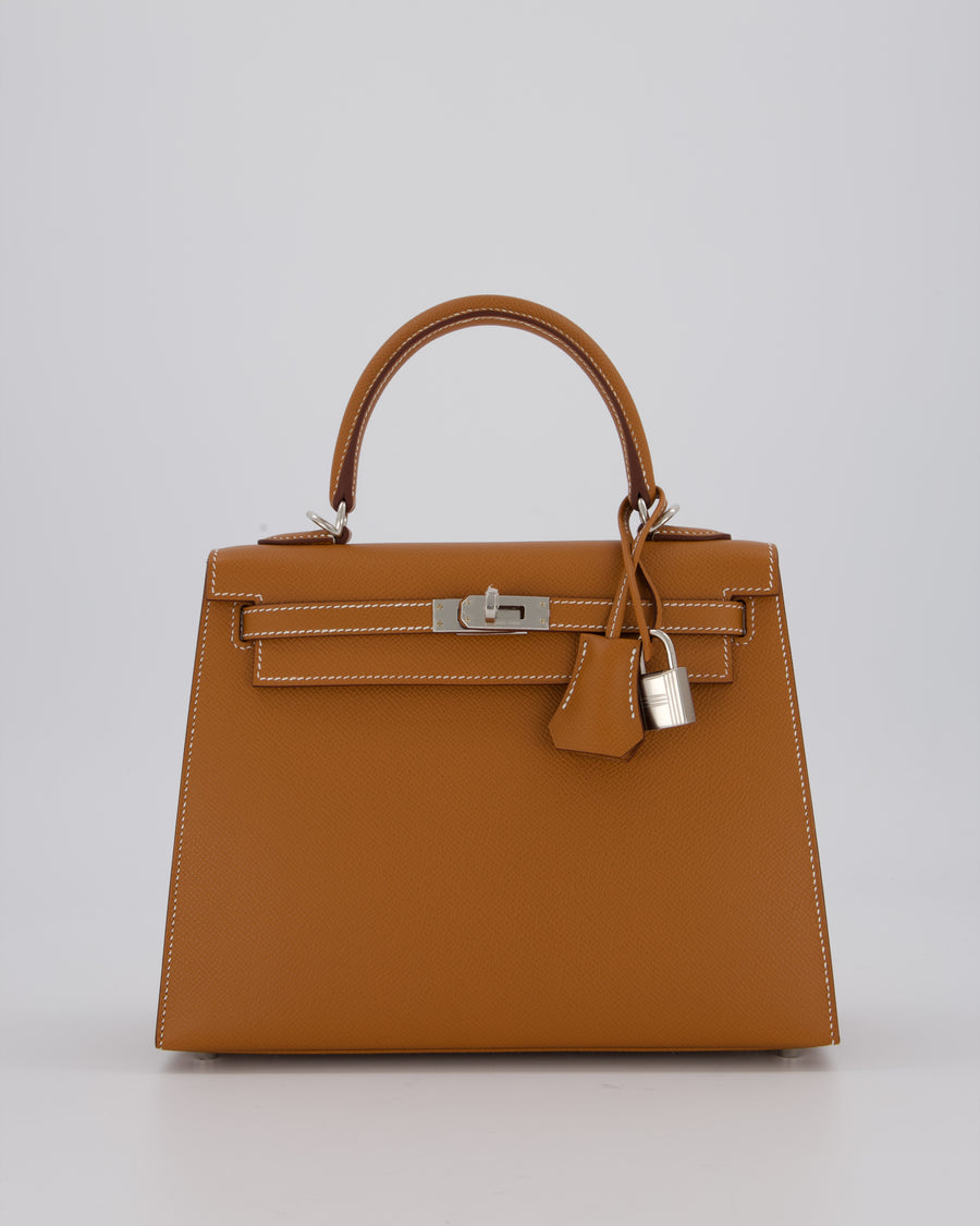 Hermès Kelly 25 Sellier Bag in Gold Epsom Leather with Palladium Hardware