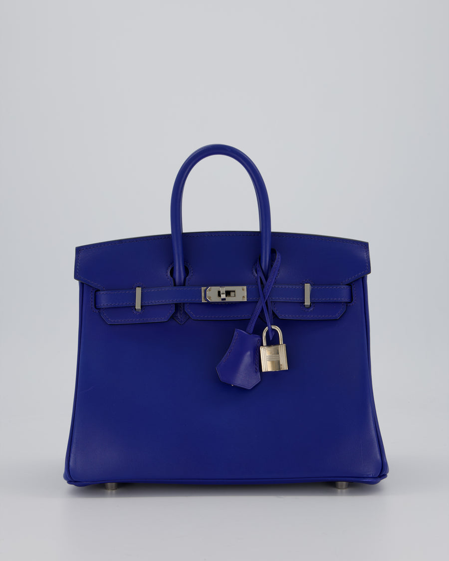 Hermès Birkin 25 Retourne Bag in Blue Electrique Tadelakt Leather with Palladium Hardware