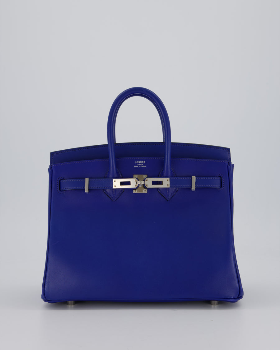 Hermès Birkin 25 Retourne Bag in Blue Electrique Tadelakt Leather with Palladium Hardware