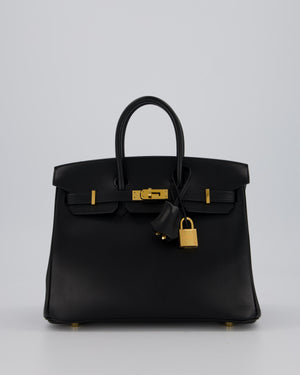 *RARE* Hermès Birkin 25 Retourne Bag in Black Tadelakt Leather with Gold Hardware