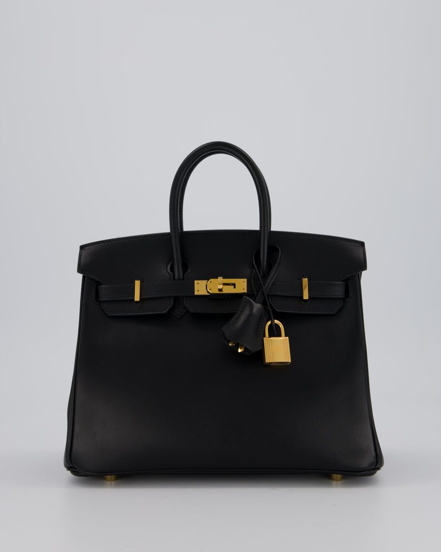 *RARE* Hermès Birkin 25 Retourne Bag in Black Tadelakt Leather with Gold Hardware