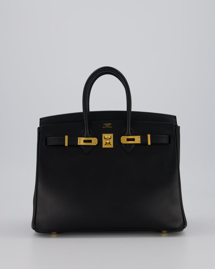 *RARE* Hermès Birkin 25 Retourne Bag in Black Tadelakt Leather with Gold Hardware