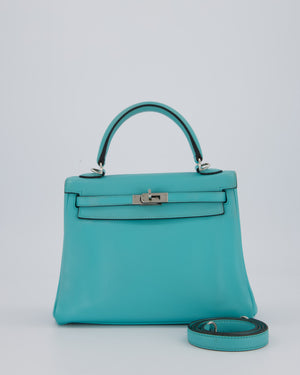 Hermès Kelly 25 Retourne Bag in Bleu Atoll Swift Leather with Palladium Hardware