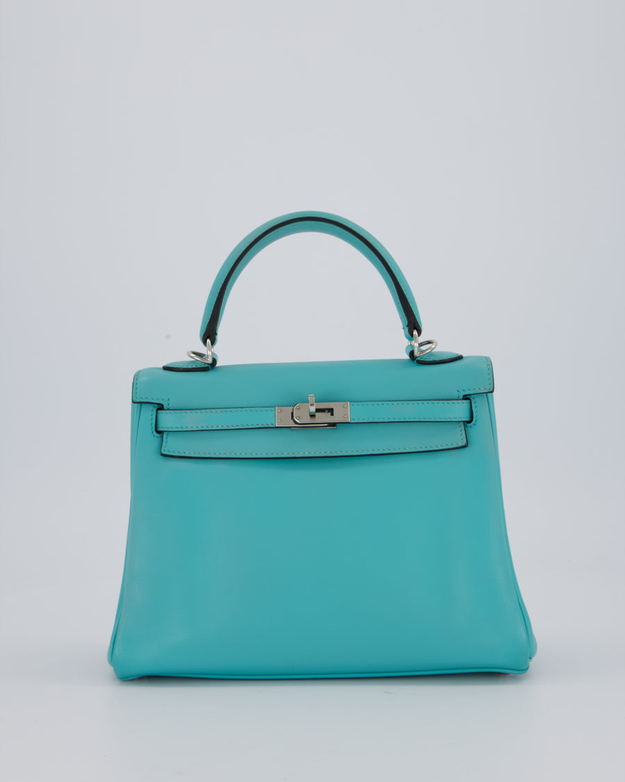 Hermès Kelly 25 Retourne Bag in Bleu Atoll Swift Leather with Palladium Hardware