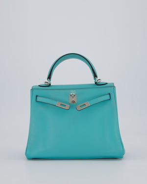 Hermès Kelly 25 Retourne Bag in Bleu Atoll Swift Leather with Palladium Hardware