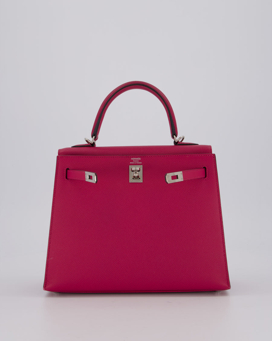 *FIRE PRICE* Hermès Kelly 25 Sellier Bag in Rose Pourpre Epsom Leather with Palladium Hardware