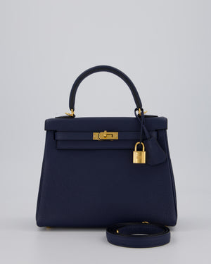 Hermès Kelly 25 Retourne Bag in Bleu Navy Togo Leather Bleu with Gold Hardware