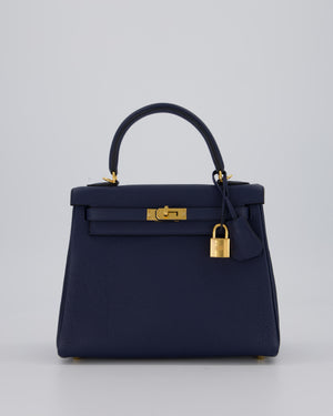 Hermès Kelly 25 Retourne Bag in Bleu Navy Togo Leather Bleu with Gold Hardware