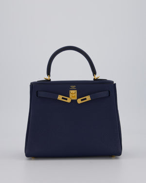 Hermès Kelly 25 Retourne Bag in Bleu Navy Togo Leather Bleu with Gold Hardware