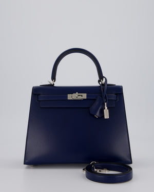 *RARE* Hermès Kelly 25 Sellier Bag in Bleu Saphir Box Leather with Palladium Hardware