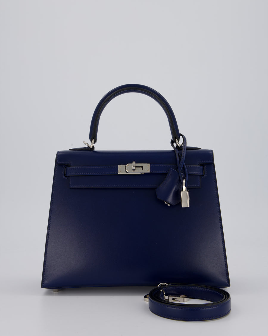 *RARE* Hermès Kelly 25 Sellier Bag in Bleu Saphir Box Leather with Palladium Hardware