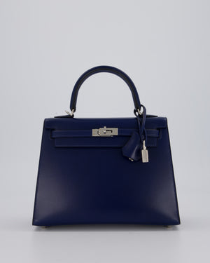 *RARE* Hermès Kelly 25 Sellier Bag in Bleu Saphir Box Leather with Palladium Hardware
