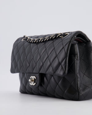 Chanel Medium Black Classic Double Flap Bag in Lambskin Leather with Silver Hardware