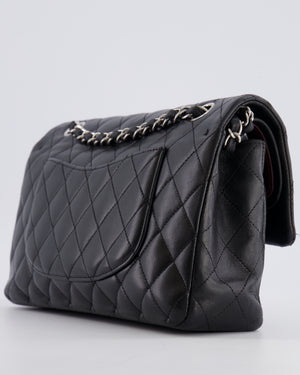 Chanel Medium Black Classic Double Flap Bag in Lambskin Leather with Silver Hardware