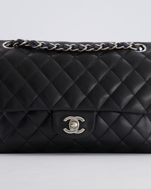 Chanel Medium Black Classic Double Flap Bag in Lambskin Leather with Silver Hardware